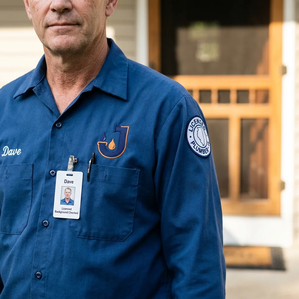 Licensed plumber showing ID badge in Souderton, PA