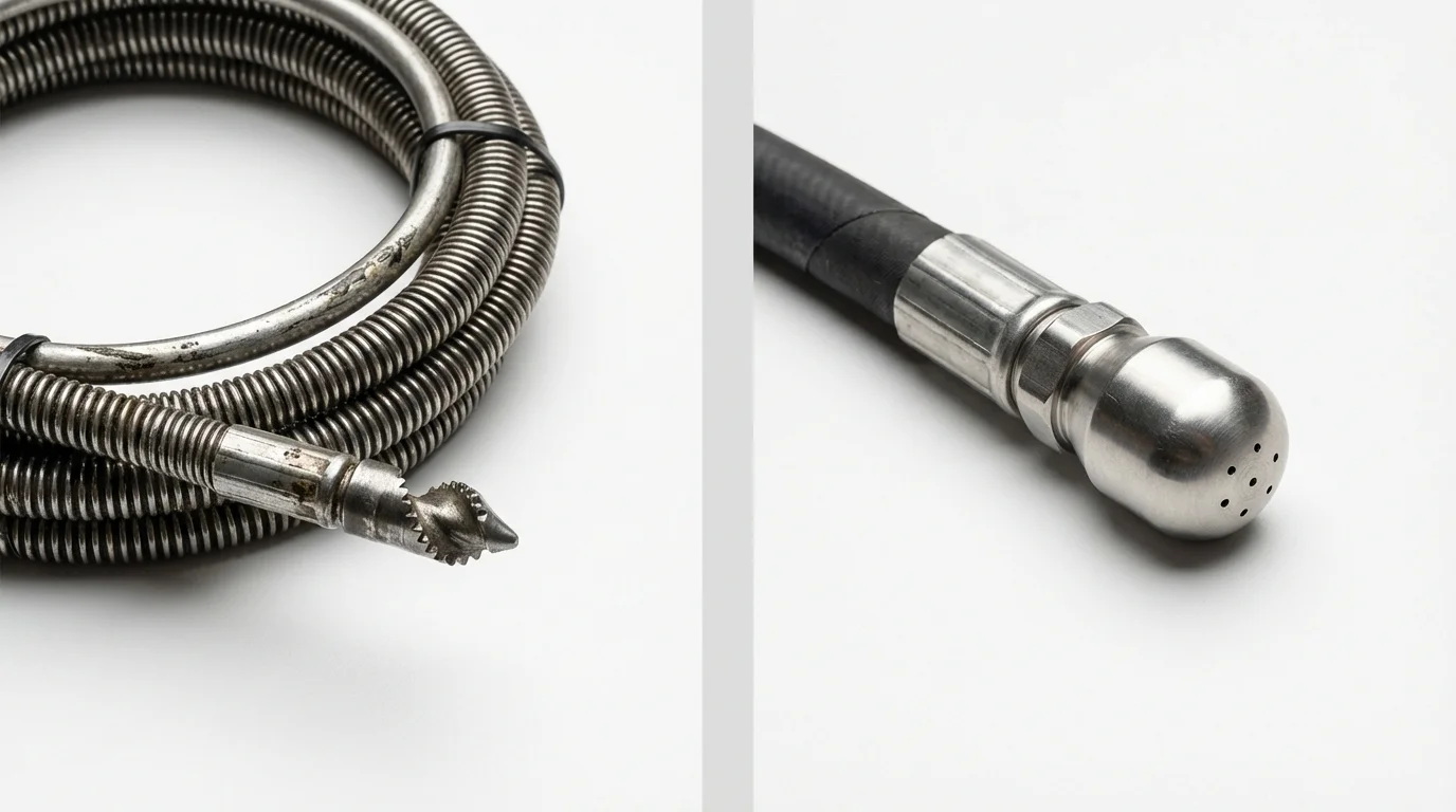 Drain snake cable and hydro jetting nozzle used for drain cleaning in Souderton, PA