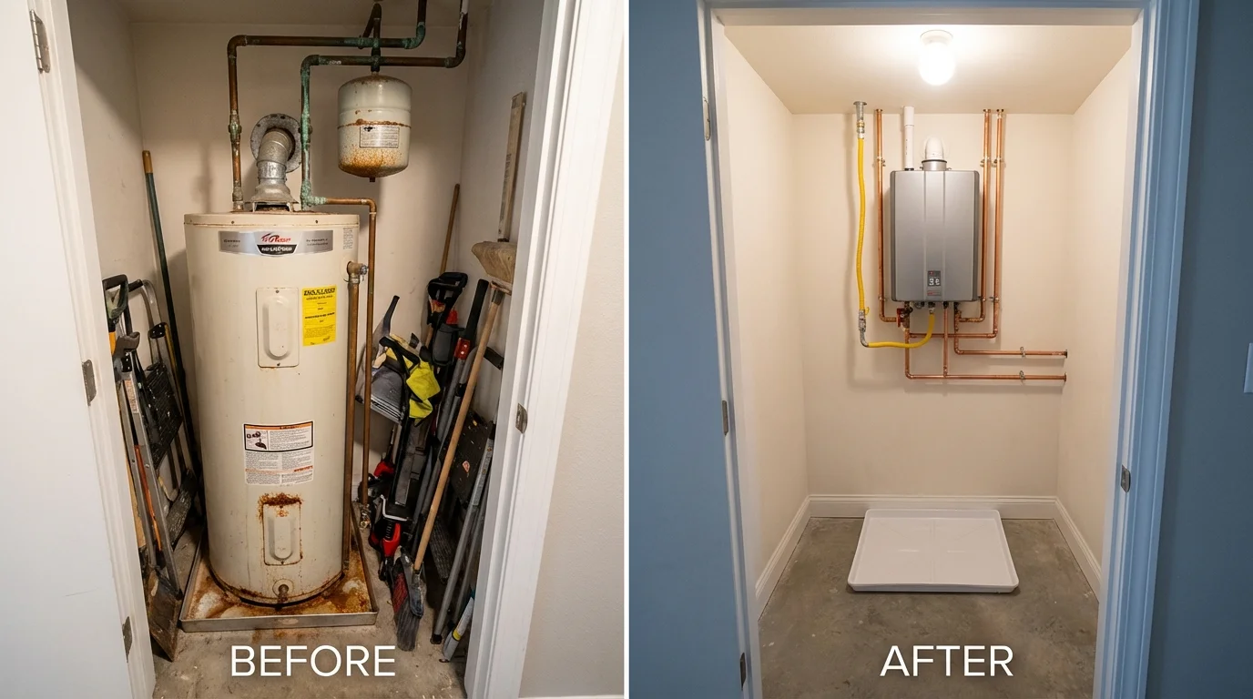 Tank water heater versus wall-mounted tankless unit comparison for Souderton, PA homeowners